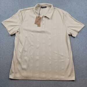 PJ‎ Paul Jones Polo Shirt Mens 2XL Beige Ribbed Knit Short Sleeve Casual New